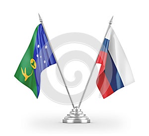 Russia and Christmas Island table flags isolated on white 3D rendering