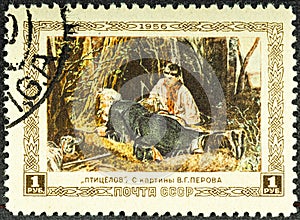 RUSSIA - CIRCA 1956: the stamp printed by Russia shows the V.G.Perova picture Fowler , circa 1956