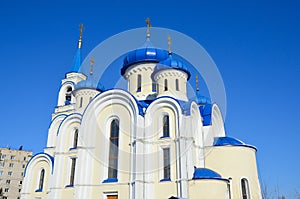 Russia, the city of Arsenyev, domes of the church of the Annunciation of the Blessed Virgin Mary in the winter photo