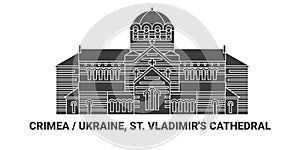 Russia, Crimea, St. Vladimir's Cathedral, travel landmark vector illustration