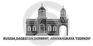 Russia,Dagestan,Derbent, Armyanskaya Tserkov', travel landmark vector illustration