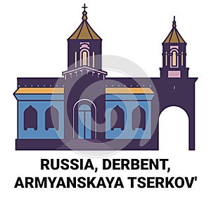 Russia, Derbent, Armyanskaya Tserkov' travel landmark vector illustration