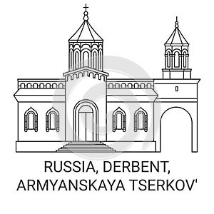 Russia, Derbent, Armyanskaya Tserkov' travel landmark vector illustration