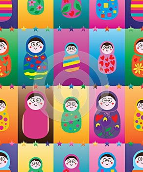 Russia doll square symmetry seamless pattern