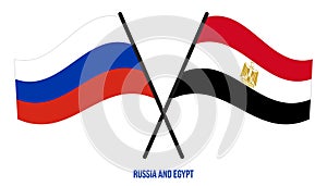 Russia and Egypt Flags Crossed And Waving Flat Style. Official Proportion. Correct Colors