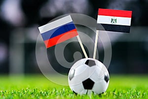 Russia - Egypt, Group A, Tuesday, 19. June, Football, World Cup, Russia 2018, National Flags on green grass, white football ball