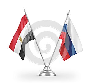 Russia and Egypt table flags isolated on white 3D rendering