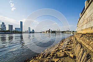 Russia .Ekaterinburg . City pond on the background of Yekaterinburg - city