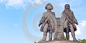 Russia . Ekaterinburg . Monument to Vasily Tatischev and Wilhelm de Gennine