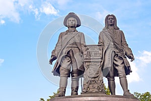 Russia . Ekaterinburg . Monument to Vasily Tatischev and Wilhelm de Gennine