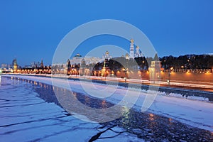 Russia. Ensemble of Moscow Kremlin view at night