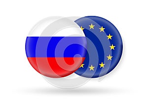 Russia and EU circle flags. 3d icon. European Union and Russian national symbols. Vector