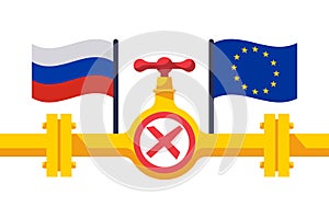 Russia and EU. Gas pipe with flag European union and Russia