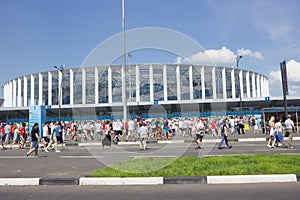 Russia. Fans gather at the stadium before the match