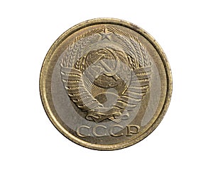 Russia five kopeks coin on a white isolated background