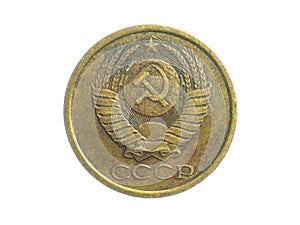 Russia five kopeks coin on a white isolated background