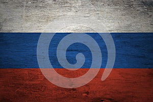 Russia Flag on grunge wood