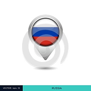 Russia flag map pin vector design template.