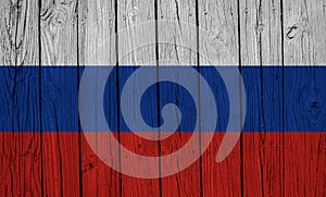 Russia Flag Over Wood Planks