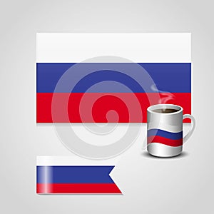 Russia Flag printed on coffee cup and small flag