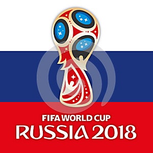 MOSCOW, RUSSIA, june-july 2018 - Russia 2018 World Cup logo and the flag of Russia