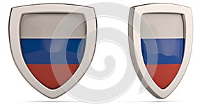 Russia flag shield symbol isolated on white background. 3D illus