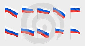 Russia flags. Set of national realistic flags of Russian Federation.