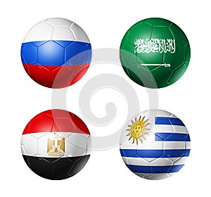 Russia football 2018 group A flags on soccer balls