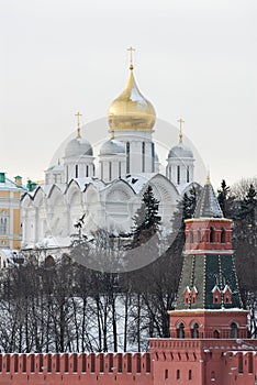 Russia. Gold domes of Moscow Kremlin at winter