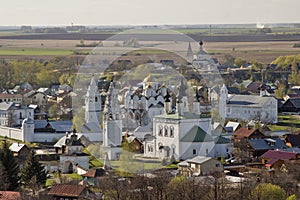 Russia - Golden Ring - Suzdal - Panorama of ancient white monuments, monasteries, walls , towers and churches. UNESCO world