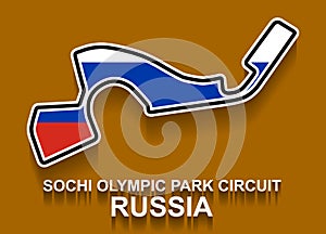 Russia grand prix race track for Formula 1 or F1 with flag. Detailed racetrack or national circuit