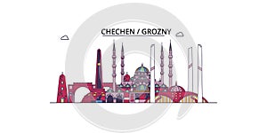 Russia, Grozny tourism landmarks, vector city travel illustration