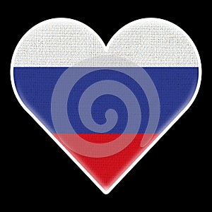 Russia Heart Flag, Fabric Pattern Texture, Black Background, 3D Illustrations