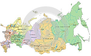 Russia - Highly detailed editable political map with labeling.