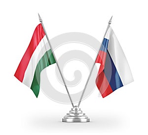 Russia and Hungary table flags isolated on white 3D rendering