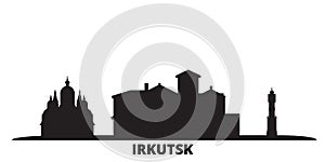 Russia, Irkutsk city skyline isolated vector illustration. Russia, Irkutsk travel black cityscape