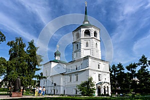 Russia, Irkutsk - July 6, 2019: Spasskaya Church of Chist the Saviour in the center of Irkutsk city is one of the oldest