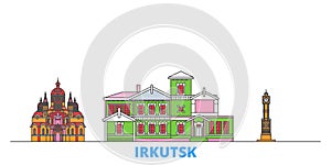 Russia, Irkutsk line cityscape, flat vector. Travel city landmark, oultine illustration, line world icons