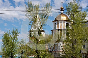 Russia, Irkutsk - May 27, 2021: The Cathedral of the Epiphany of the Lord. Orthodox Church, Catholic Church in spring