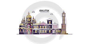 Russia, Irkutsk tourism landmarks, vector city travel illustration