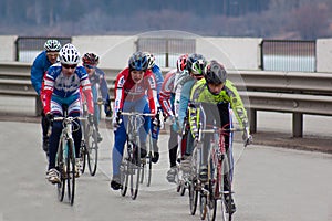 Russia, Izhevsk - April 24, 2017: Professional cycling race on the highway.