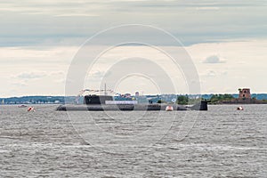Russia. July 25, 2021. The nuclear submarine Eagle on the Kronstadt raid during the Navy Day.