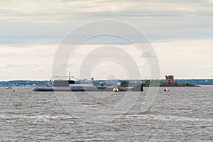 Russia. July 25, 2021. The nuclear submarine Eagle on the Kronstadt raid during the Navy Day.