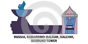 Russia, Kabardinobalkar, Nalchik, Sosruko Tower travel landmark vector illustration