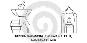 Russia, Kabardinobalkar, Nalchik, Sosruko Tower travel landmark vector illustration