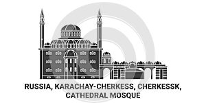 Russia, Karachaycherkess, Cherkessk, Cathedral Mosque travel landmark vector illustration