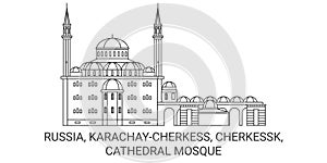 Russia, Karachaycherkess, Cherkessk, Cathedral Mosque travel landmark vector illustration