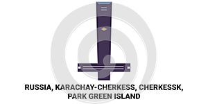 Russia, Karachaycherkess, Cherkessk, Park Green Island travel landmark vector illustration