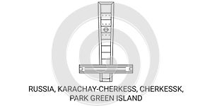 Russia, Karachaycherkess, Cherkessk, Park Green Island travel landmark vector illustration