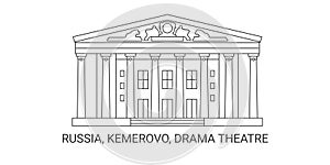 Russia, Kemerovo, Drama Theatre travel landmark vector illustration
